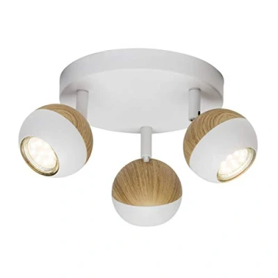 Imagen de BRILLIANT lámpara Scan LED spot rondelle 3flg blanco/madera clara 3x PAR51, GU10, lámparas reflectoras de 3W incluidas, (250lm, 3000K) Escala a ++ E Cabezas giratorias