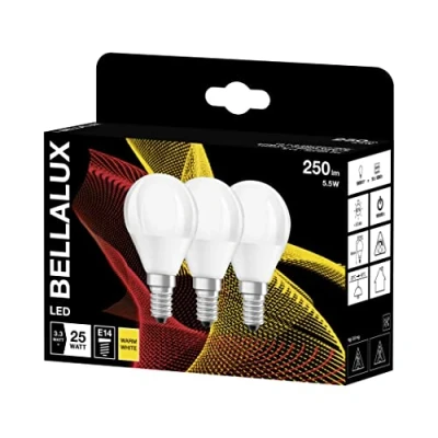 Imagen de BELLALUX Lámpara LED, casquillo E14, blanco cálido (2700K), mate, forma de gota, sustituye a la bombilla convencional 25W, paquete doble