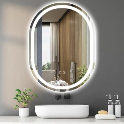 Imagen de Sanitemodar Espejo de Baño con LED 60x80cm, Ovalado Luces, Pared Luces Tricolores, Anti vaho, Interruptor Táctil
