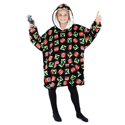 Imagen de Minecraft Sudadera Manta con Capucha, Batamanta Niños (Negro AOP)