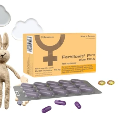 Imagen de Fertilovit® For2 plus DHA suplemento prenatal premium para el embarazo y la lactancia cuidado completo con colina desarrollo cerebral ocular 60 cápsulas envase de 1 mes…