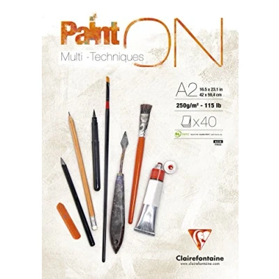 Imagen de Clairefontaine 96535C Bloc Collé PaintON Multi techniques 40 Feuilles Papier Dessin au Grain Très Léger Blanc A2 42x59,4 cm 250g