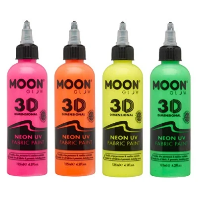 Imagen de Moon Glow pintura para tela UV neón textil ropa, camisetas, bolsos, zapatos y lienzos Multicolor 125 ml (Paquete de 4)