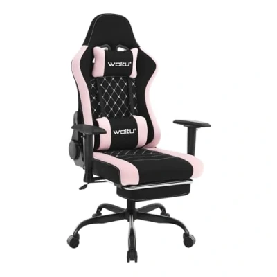 Imagen de WOLTU Silla Gaming con Masajeador, Ergonómica Oficina, Escritorio Reposacabezas, y Soporte Lumbar, Sillon Reclinable, Asiento Ancho, 150 kg, Tela de Malla, Negro+Rosa, GS14swr