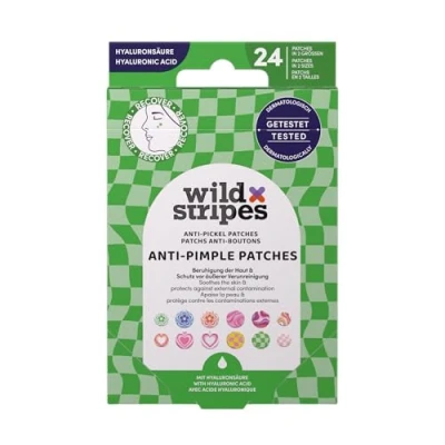 Imagen de Wild Stripes Anti Pimple Patches Groovy Recover Parches coloridos con hidrocoloide y ácido hialurónico para cuidado diurno nocturno Antiacné puntos negros Piel imperfecciones 24 uds