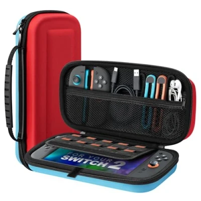 Imagen de TiMOVO Funda para Nintendo Switch 2, de Transporte 10 Tarjetas Juego y Adaptador, Rígida Portátil Viaje con Bolsillo Accesorios, Azul+Rojo