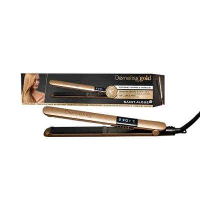 Imagen de DEMELISS, SAINT ALGUE, Plancha de Pelo Gold, Alisador 2en1 Cabello Liso y Ondulado, Respeto la Fibra Capilar, Temperatura 150C a 230C, Placas Finas Alisado desde Raíz