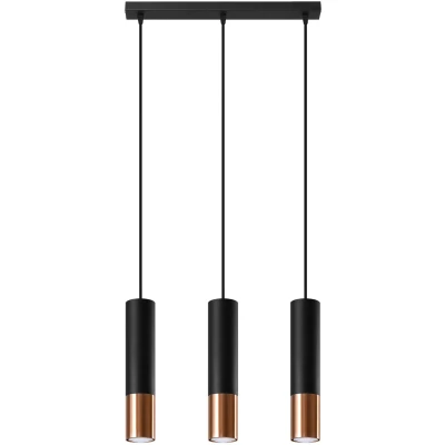 Imagen de SOLLUX lighting Loopez 3P Faretto Lampada A Sospensione Soffitto, Paralume Cilindrico + Combinazione Di 2 Metalli, Lampadina GU10 Sostituibile, 3x40