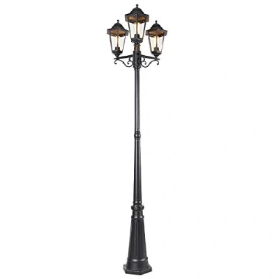 Imagen de QAZQA Clásico/Antiguo Farol exterior negro 220 cm 3 luces IP44 HAVANA Vidrio/Aluminio Alargada Adecuado para LED Max. x 60 Watt