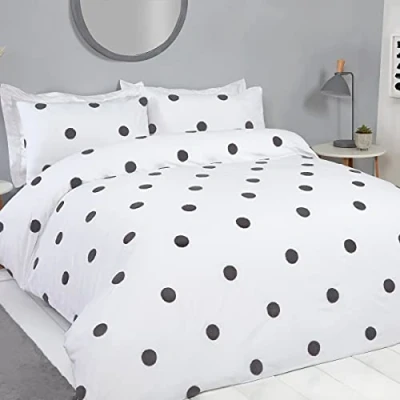 Imagen de Sleepdown Juego de Funda edredón Lujo con Fundas Almohada, diseño Lunares, Color Blanco y carbón, Suave Acogedor fácil Cuidado,