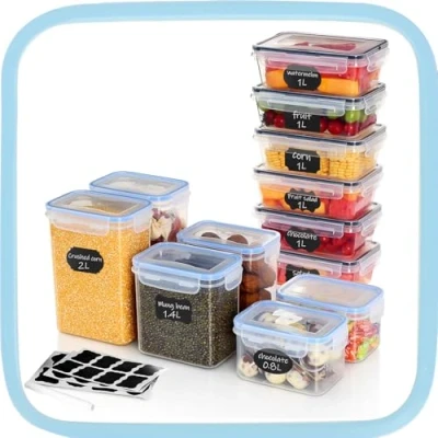 Imagen de Ordeluxe Giftpot Juego de 12 recipientes almacenamiento para cocina, sin bisfenol A, plástico con tapa, recipiente alimentos
