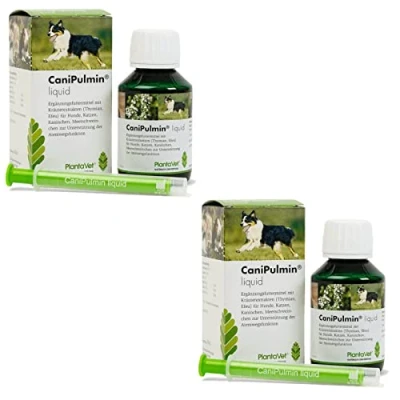 Imagen de PlantaVet CaniPulmin Liquid para perros Paquete doble 2 x 100 ml Complemento alimenticio líquido Puede ayudar a apoyar la función respiratoria