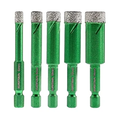 Imagen de KURSTOL Brocas de Diamante 5pcs 6/6/6/8/10mm Sierra Perforación Soldada al Vacío Mango Hexagonal Cambio Rápido para Azulejo Cerámica Porcelana Mármol Granito