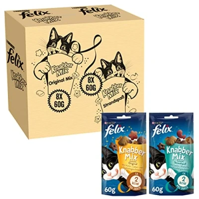 Imagen de FELIX Knabber Mix Original &amp; Strandspaß Katzensnack con Diferentes variedades, 2 Unidades