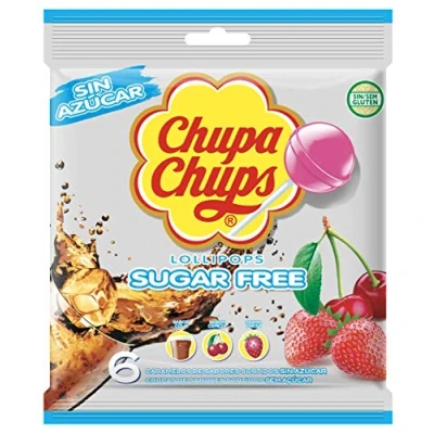 Imagen de Caramelos Chupa Chups, Con Palo, Sin Gluten, azúcar, Sabor Cola, Cereza y Fresa, 6 unidades, 66g