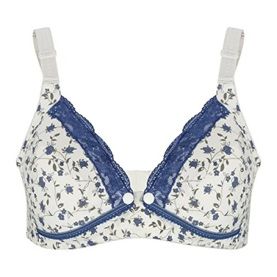 Imagen de Zerodis Sujetador de Lactancia Materna Algodón, Transpirable, Botón Frontal, Enfermería, para Mujer Embarazada, Cuerpo Mujere scon Ropa Interior sin Costuras(Blue 40/90)