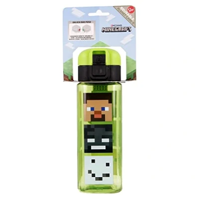 Imagen de Botella reutilizable infantil con sistema antigoteo y asa para transportar fácil apertura botón capacidad de 550 ml Minecraft