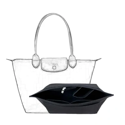 Imagen de D.DUO organizador de bolso, fieltro con múltiples bolsillos, bolsa plegable para insertar cartera Longchamp (Negro, Mediano)