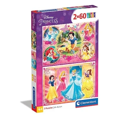 Imagen de Clementoni Puzzle infantil 2 puzzles de 60 piezas Princess, Princesas Disney, a partir 5 años (07133)