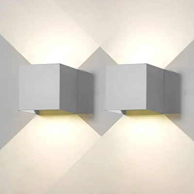 Imagen de 2 Piezas Aplique de Pared exterior LED Lámparas Interior moderno Gris 12W 4000K blanco natural IP65 impermeable cuadrada aluminio Ángulo luz ajustable diseño y fácil instalar