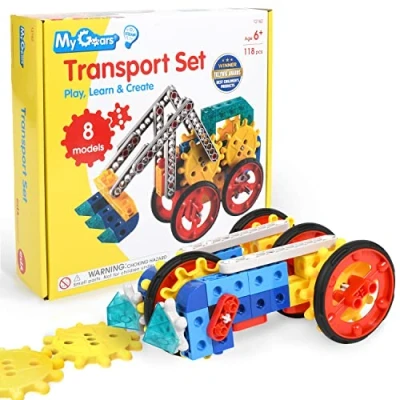 Imagen de edxeducation My Gears Juego de Transporte (118 Piezas, 8 Actividades, Juguetes para niños, rotación, Modelos construcción, niños 4 a años)