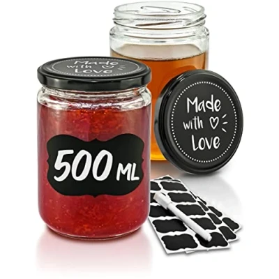 Imagen de Tarros de Cristal para Conservas 500 ml 12 Con Tapa Etiquetas y Rotulador Herméticos Apto Lavavajillas Ideales Regalar
