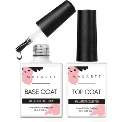 Imagen de Makartt Base y Top Coat Semipermanente 2x10ml No Wipe Primer Uñas UV LED Soak off para Kit de Manicura
