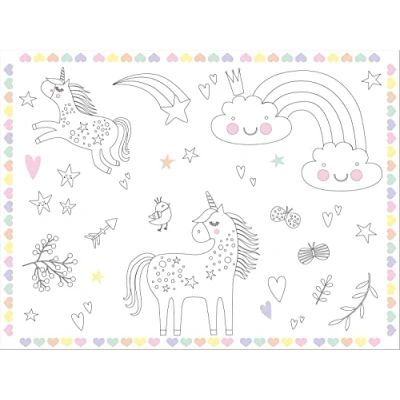 Imagen de Folat 68337 Manteles individuales para colorear Unicorns &amp; Rainbows 6 piezas, multicolor, Mittel