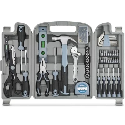 Imagen de Hi Spec Juego de Herramientas para el Hogar 54 Piezas. Kit Gris Generales Reparaciones en Casa con Estuche Transporte. Incluye Mosquetón y Abrebotellas Mini