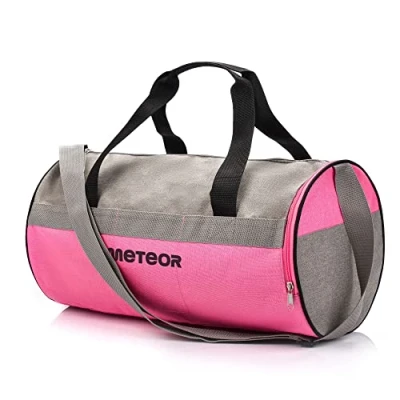 Imagen de Bolsa Deporte Viaje Gimnasio con Compartimento Separado para Zapatos Duffle Bag Hombre Mujer Ultraligera Plegable Deportiva 25 L Yoga Fin de Semana (Gris/Rosa, L)