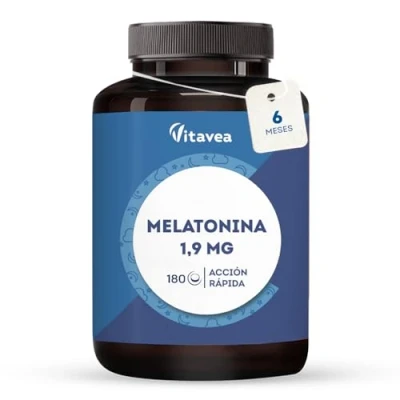 Imagen de Melatonina Pura 1,9mg Complemento alimenticio para dormir Dormir, JetLag, ayuda a conciliar el sueño rápido 180 comprimidos Tratamiento de 6 meses Vitavea