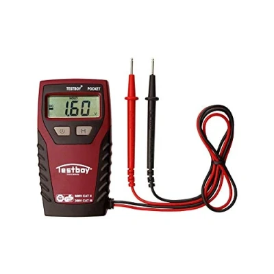 Imagen de Testboy Profi III LCD comprobador de tensión bipolar CAT IV 1000 V con comprobación del diferencial (gran pantalla iluminada, operación una mano, prueba sin contacto los dedos), rojo/negro