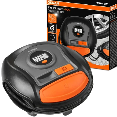 Imagen de OSRAM TYREinflate 400, inflador de neumáticos digital, cable alimentación enrollable, conexión a la red eléctrica través toma 12 V del coche, inflado en 3,5 minutos