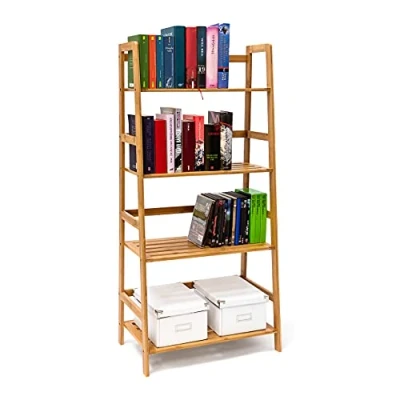 Imagen de Relaxdays Bamboo Bookshelf Estanteria de Libros 4 Pisos, Bambú, 120 x 57 31 cm, 6.3 Kg, Estilo conico, 30x50x120 cm