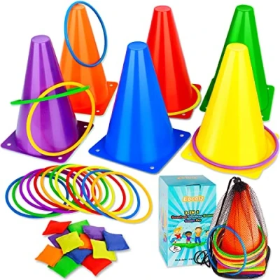 Imagen de Eocolz Juego de Juegos Carnaval 3 en 1, Conos plástico Suave, Bolsas Frijoles, Lanzamiento Anillos para niños, Fiesta cumpleaños, al Aire Libre, Suministros 32