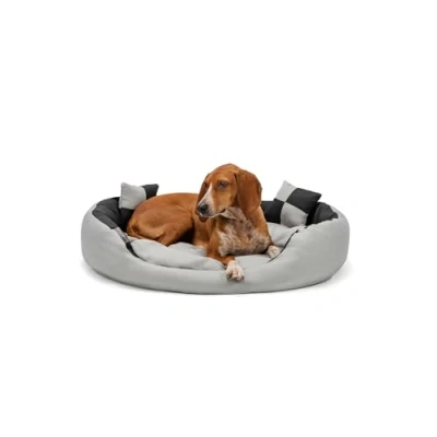 Imagen de lionto Cama para Perros 4 en 1 cojín Cesta con Reversible, (M) 85x70 cm Gris/Negro