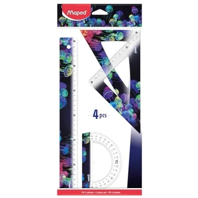 Imagen de Maped Deepsea Paradise Set de trazado 4 piezas Regla 30 cm + Escuadra 60 / 21cm 45 transportador 180 Base 12cm Instrumentos ergonómicos y ligeros