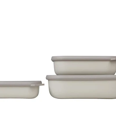 Imagen de Mepal Multi Bowl Cirqula Rectengular 3 Partes Caja de Almacenamiento Alimentos con Tapa Hermética para Nevera y Microondas 500 ml, 1000 ml &amp; 2000 Nordic White