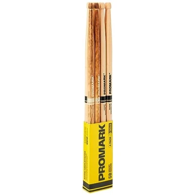 Imagen de ProMark Baquetas Bateria Rebound 5B Drumsticks FireGrain Sensación de peso trasero Acabado laca, Punta Bellota, Madera nogal americano 3 pares + 1 par