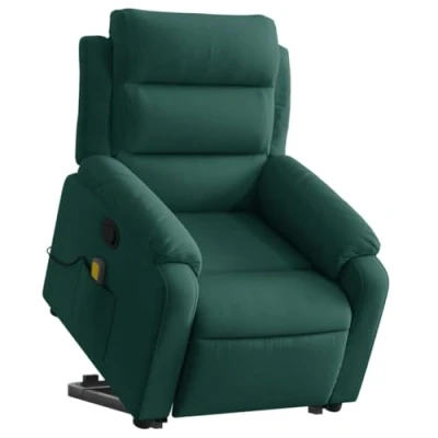 Imagen de vidaXL Sillón Reclinable de Masaje Elevable, Silla con Respaldo, Orejero Ajustable, Asiento para Personas Mayores, Terciopelo Verde Oscuro