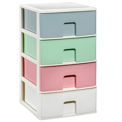 Imagen de COM FORT HOUSE Cajonera Apilable de Plástico Modelo Multicolor Color Blanco 4 Cajones Almacenamiento Modular