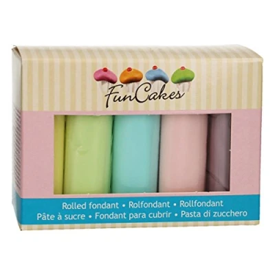 Imagen de FunCakes Fondant Multipack Colores Pastel Suave, Flexible, , Halal, Kosher y sin Gluten. 5 colores: Amarillo, Rosa, Verde, Azul, Lila. x 100 g