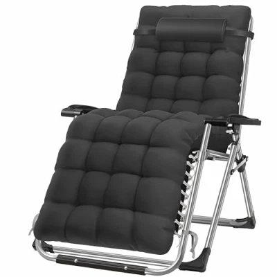 Imagen de KESSER® Tumbona Plegable y Resistente Silla de Jardín, Capacidad 200 kg, Acolchado Ergonómico Extra Ancho, Respaldo Ajustable, Almohada para el Cuello Portavasos Gris