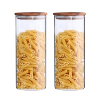 Imagen de KKC Tarro de cafe Cristal con Cubierta Madera 400g, Bote Para Café Hermetico en Grano o Molido 1150ML 2 piezas
