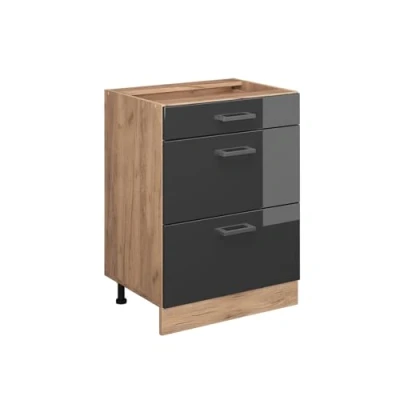 Imagen de Vicco Mueble bajo de Cocina R Line, Antracita Alto Brillo/Roble Dorado, 60 cm con cajones, sin encimera