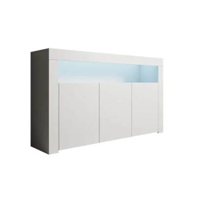 Imagen de MB Muebles Bonitos Aparador Mueble TV con LED Armario para Salón Comedor Moderno 3 Puertas Ancho 155 x Alto 91,5 Profundo 37cm Color Blanco Acabado Mate Modelo Aker