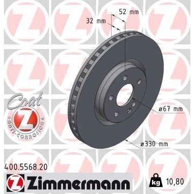 Imagen de ZIMMERMANN Disco de freno MERCEDES BENZ: Clase V, Vito Tourer, Mixto 400.5568.20 Discos freno,