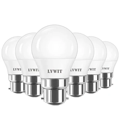 Imagen de LVWIT Bombillas LED G45, Casquillo B22, Equivalente a 60W, 6500K Luz Blanca Fría, 806 LM, Bajo Consumo, El Ángulo del Haz 150. No Regulable Pack de 6 Unidades.