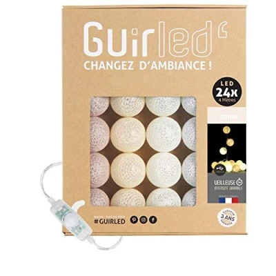 Imagen de GuirLED Guirnalda luminosa bolas de algodón LED USB Luz noche para bebé 2h Adaptador corriente dual 2A incluido 3 intensidades 24 2,4m Coton