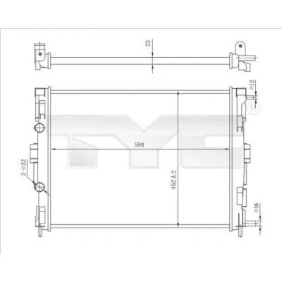 Imagen de TYC 728 0059 R Radiador, refrigeración del motor 590 452 23 Caja de cambios manual Aletas unidas mecánicamente RENAULT: MEGANE 2